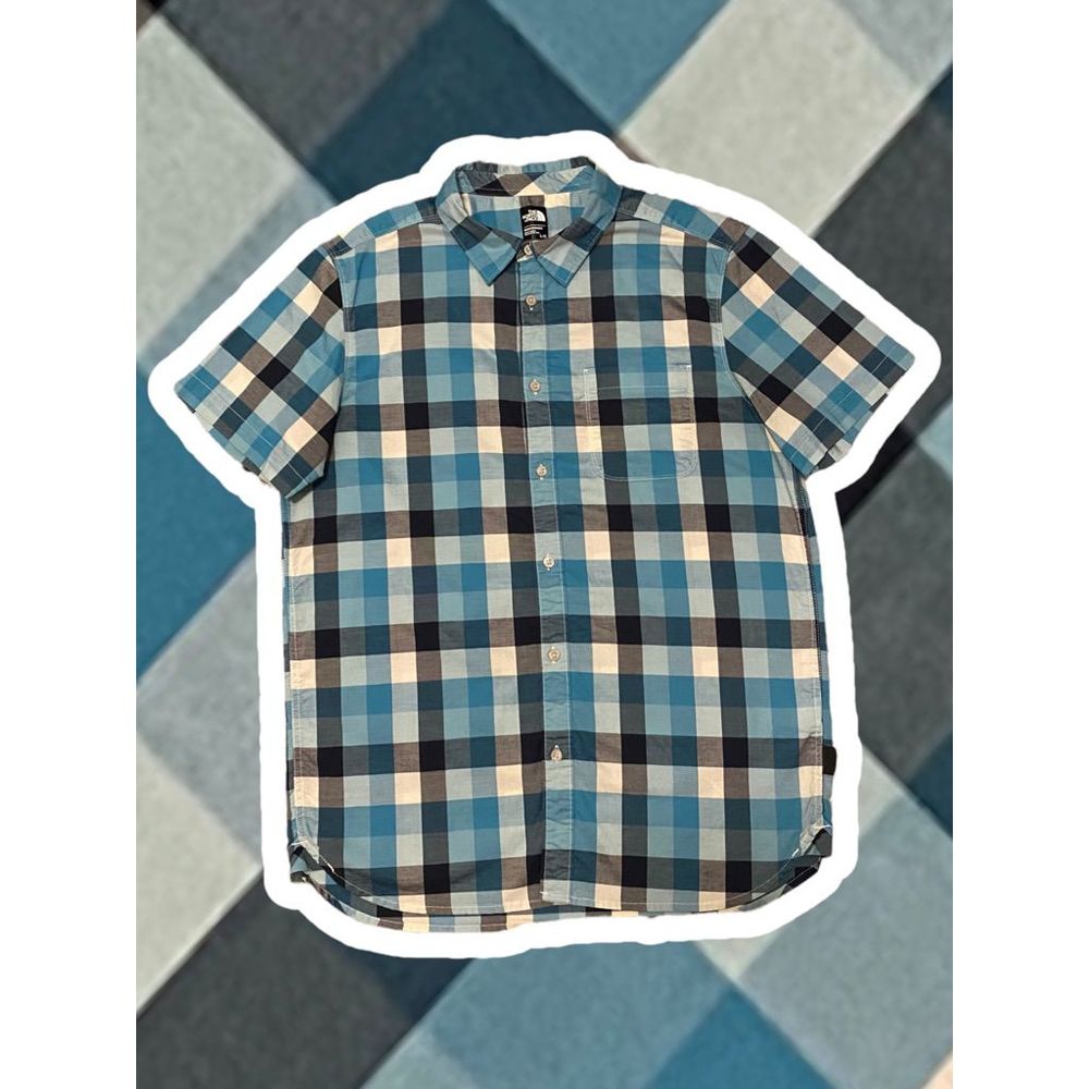 The North Face Short-sleeve Plaid Blue Pocketed Button Down Size Men’s Large - Picture 1 of 5
